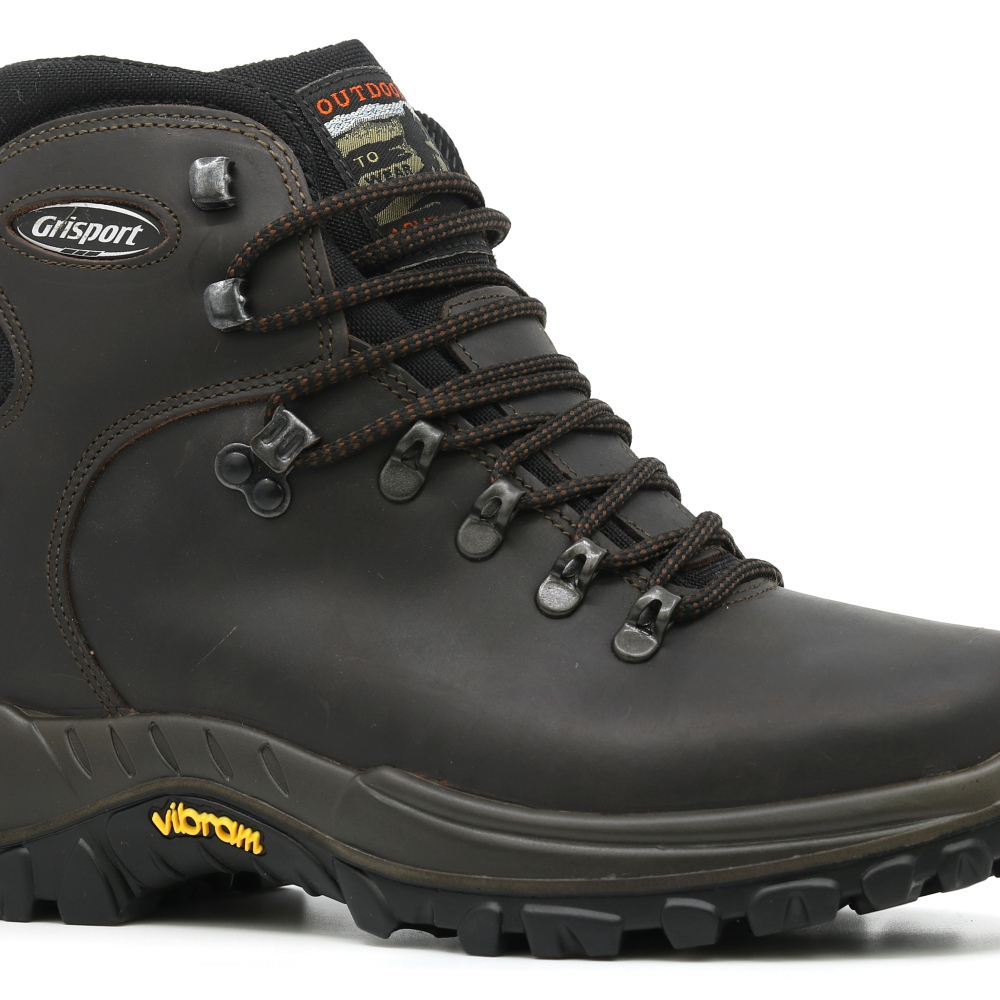 szczegóły GRISPORT Classic brązowe męskie skórzane buty outdoorowe z podeszwą Vibram i mem