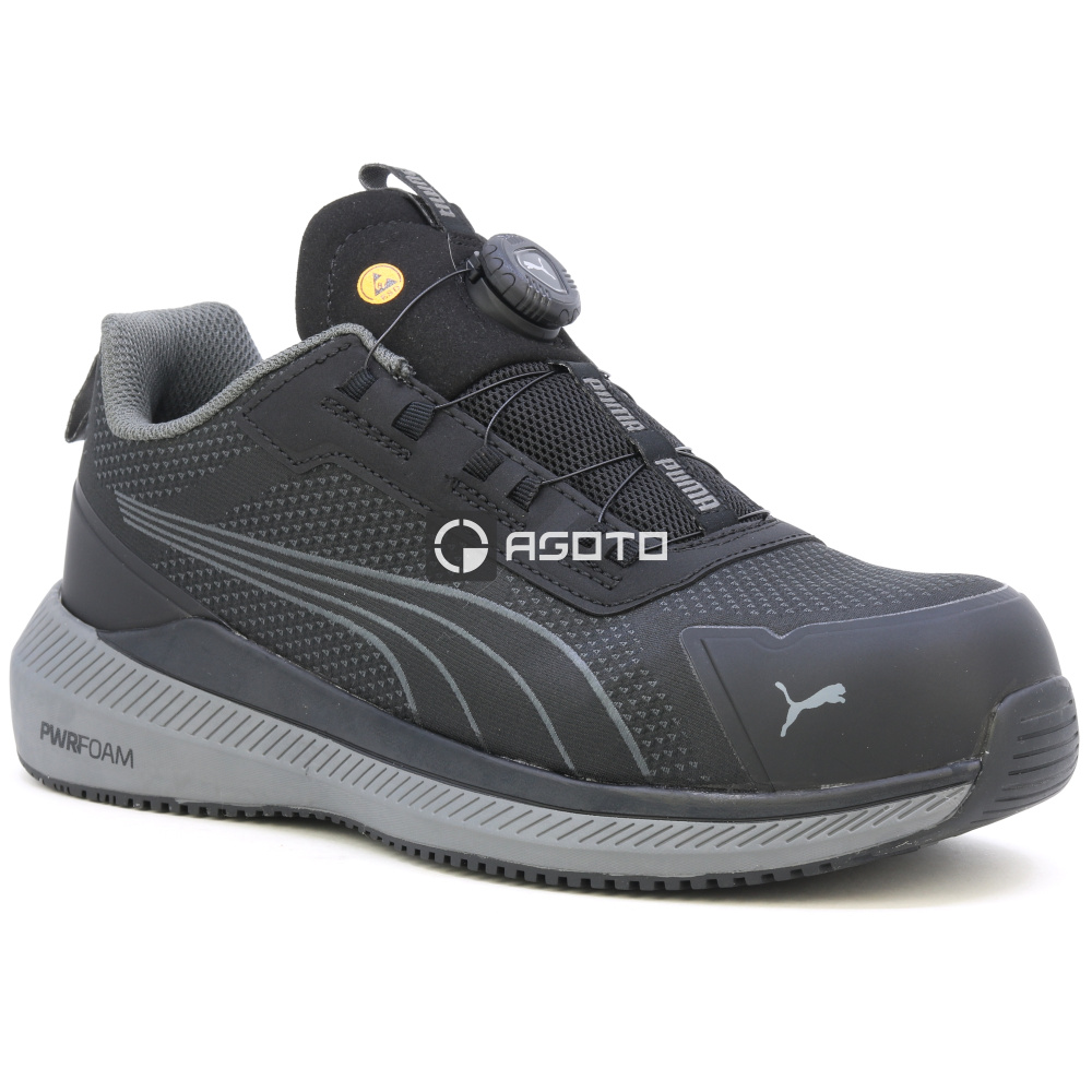 szczegóły PUMA Slide DISC S1P ESD czarne męskie półbuty robocze z szybkim zapięciem