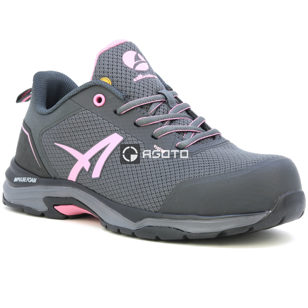 szczegóły ALBATROS Twist Pink Low S1P ESD szare damskie obuwie robocze, przewiewne i wygod