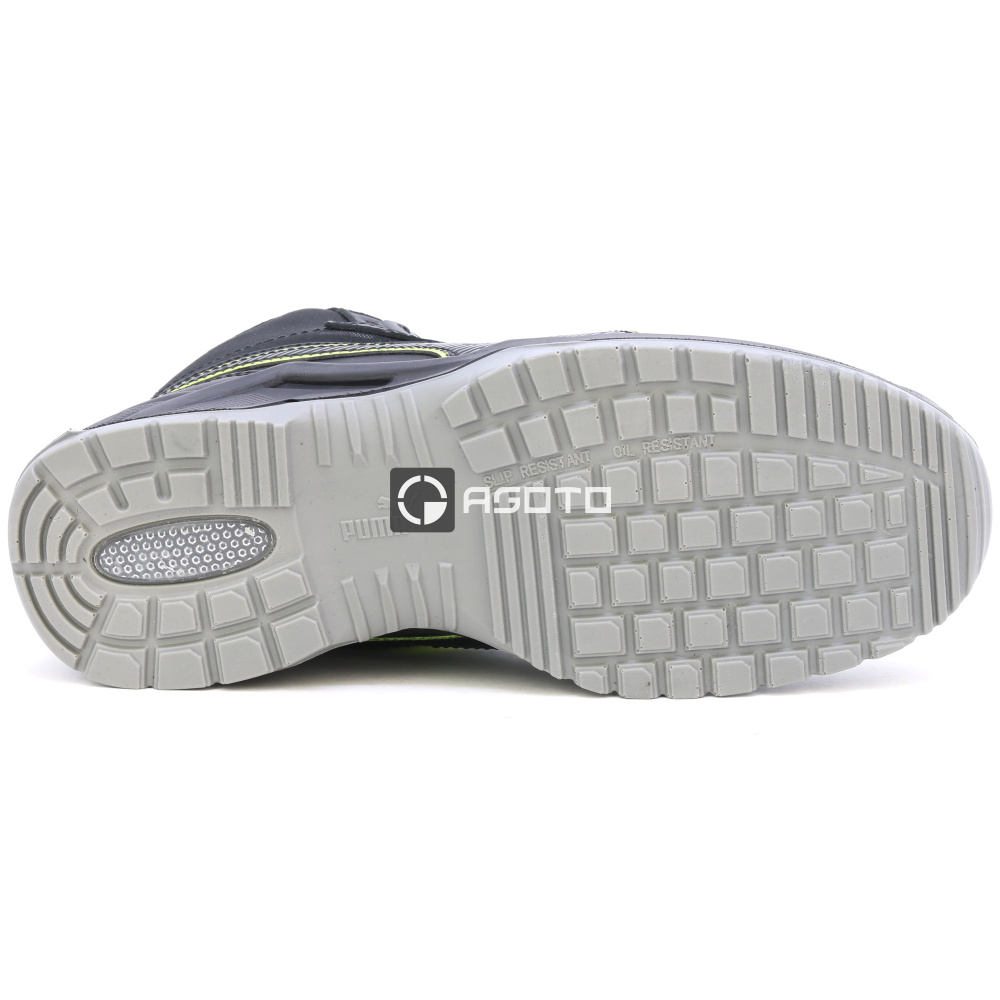 szczegóły PUMA Krypton DISC MID S3 ESD czarne męskie skórzane obuwie robocze z szybkim zap