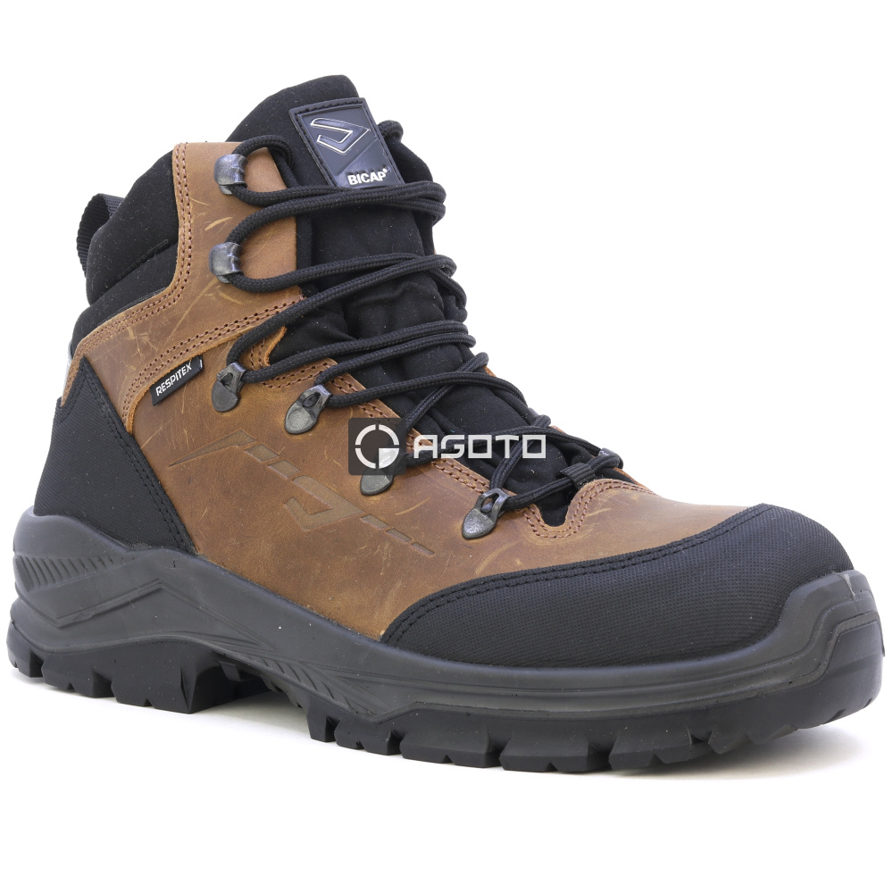 szczegóły BICAP Argine Mid S7S brązowe męskie skórzane buty robocze z membraną Respitex®