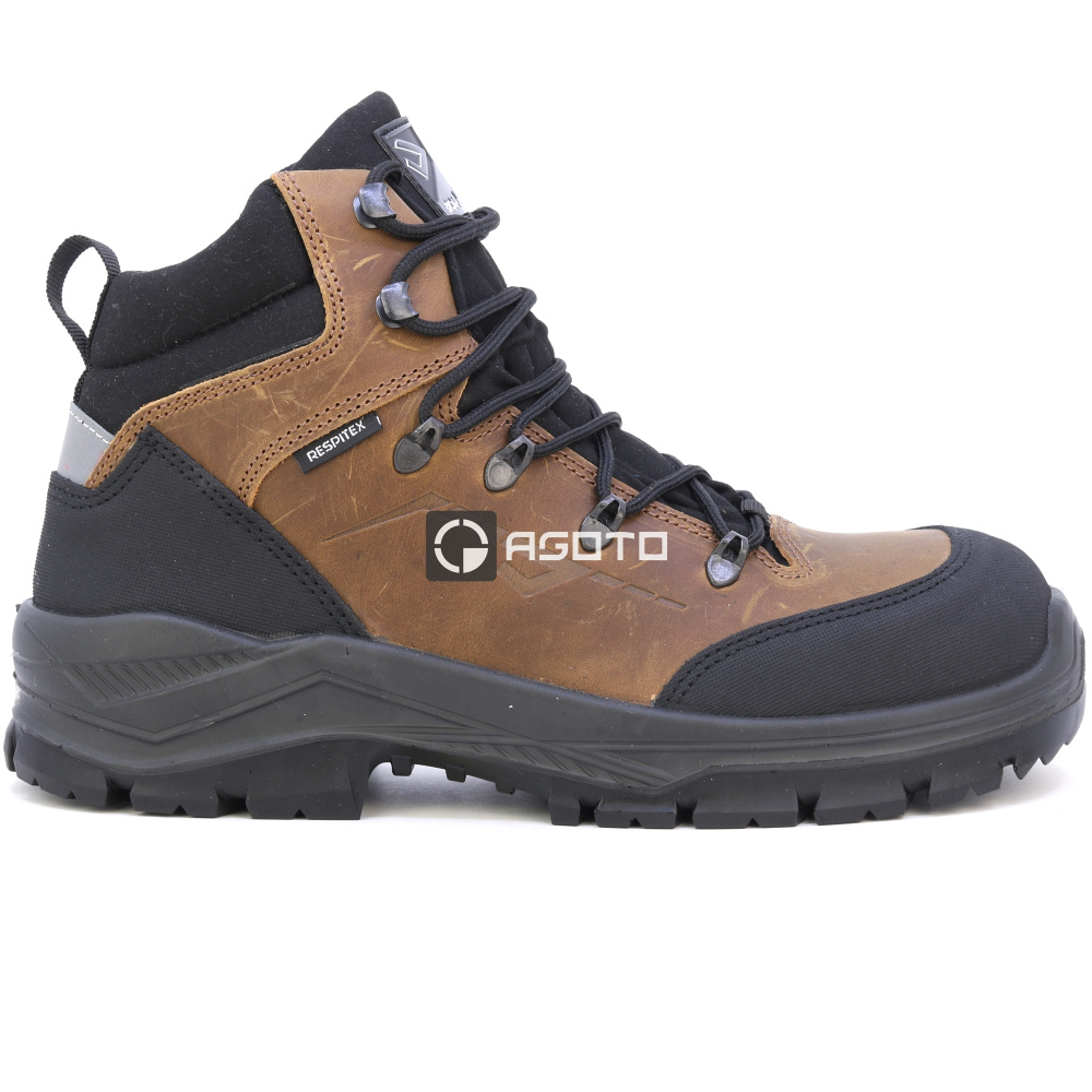 szczegóły BICAP Argine Mid S7S brązowe męskie skórzane buty robocze z membraną Respitex®