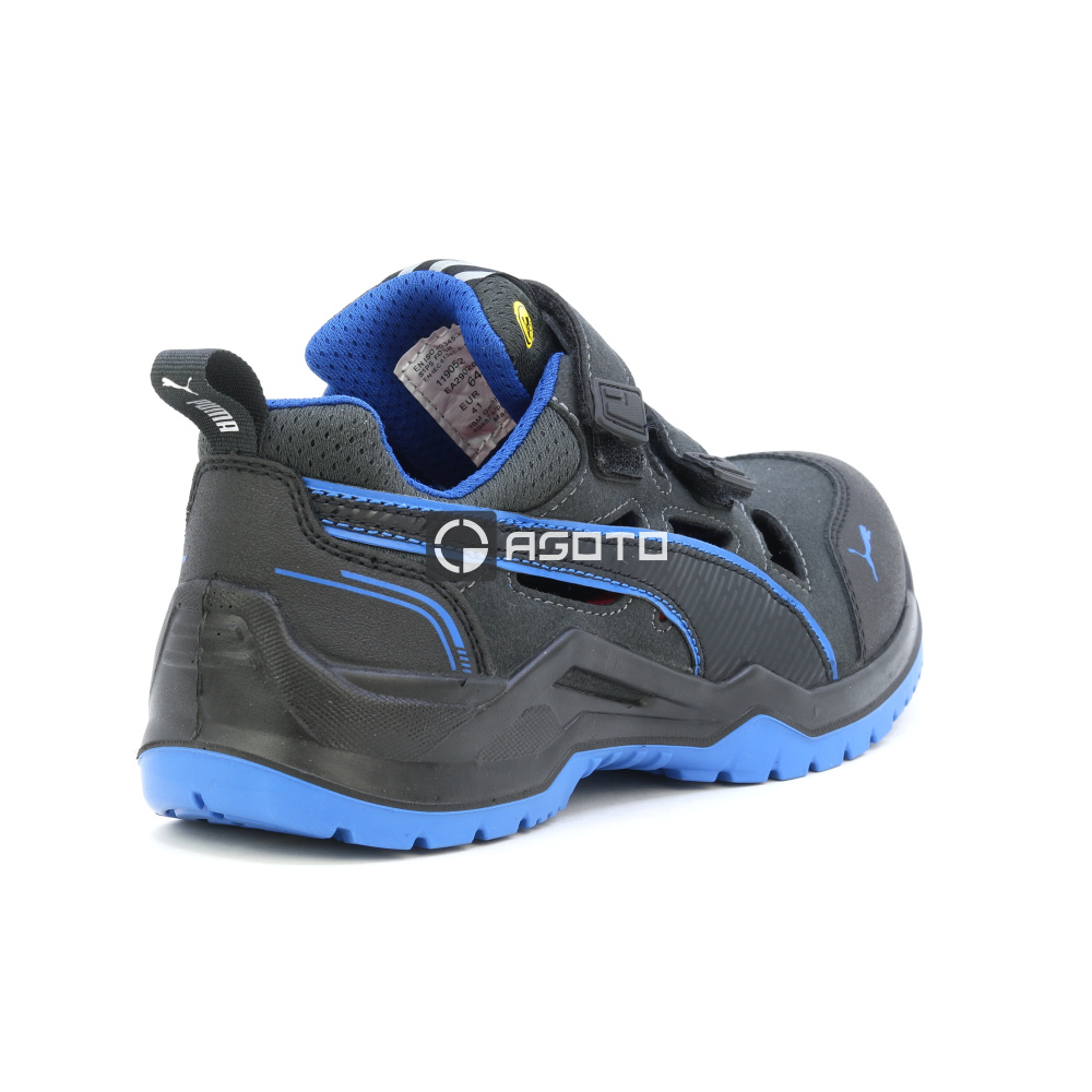 szczegóły PUMA Neodyme S1P ESD blue czarne męskie robocze sandały skórzane