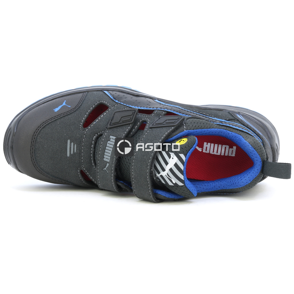 szczegóły PUMA Neodyme S1P ESD blue czarne męskie robocze sandały skórzane