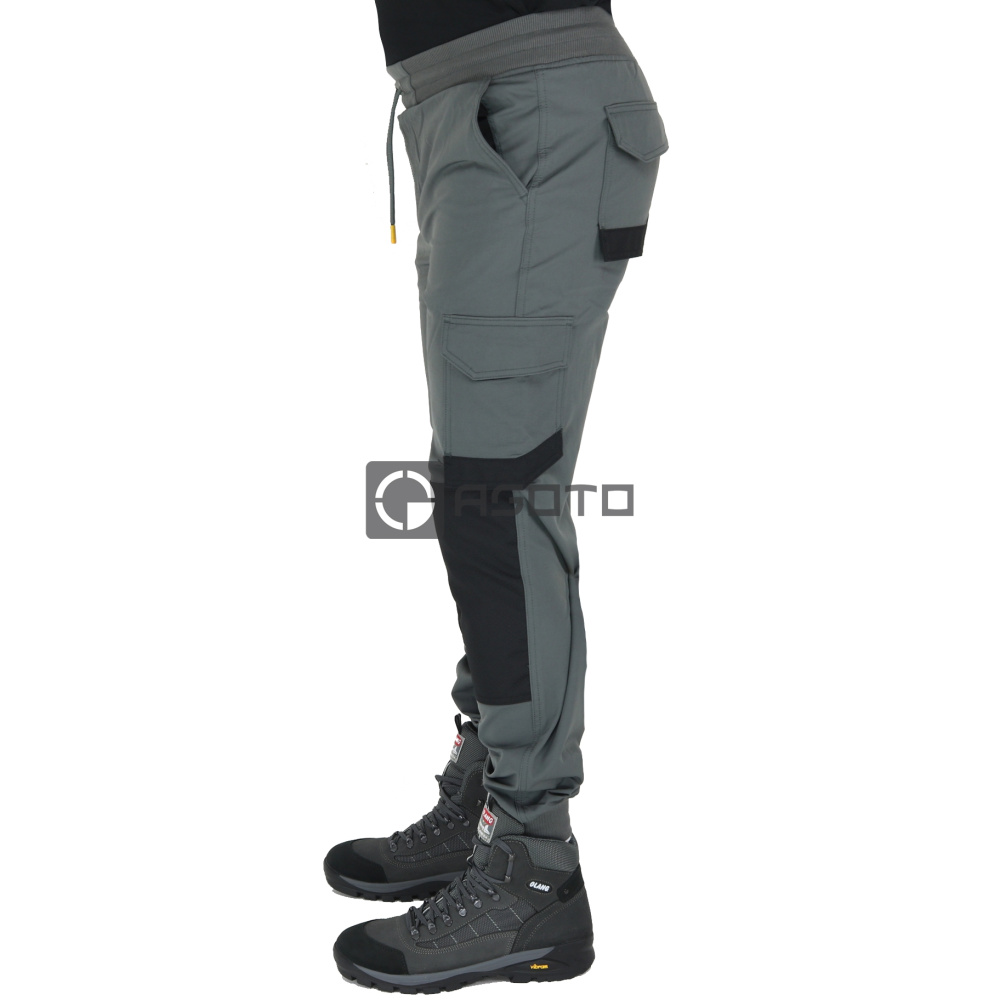 szczegóły JCB Jogger 4 Way Stretch szare męskie spodnie robocze z elastycznego materiału