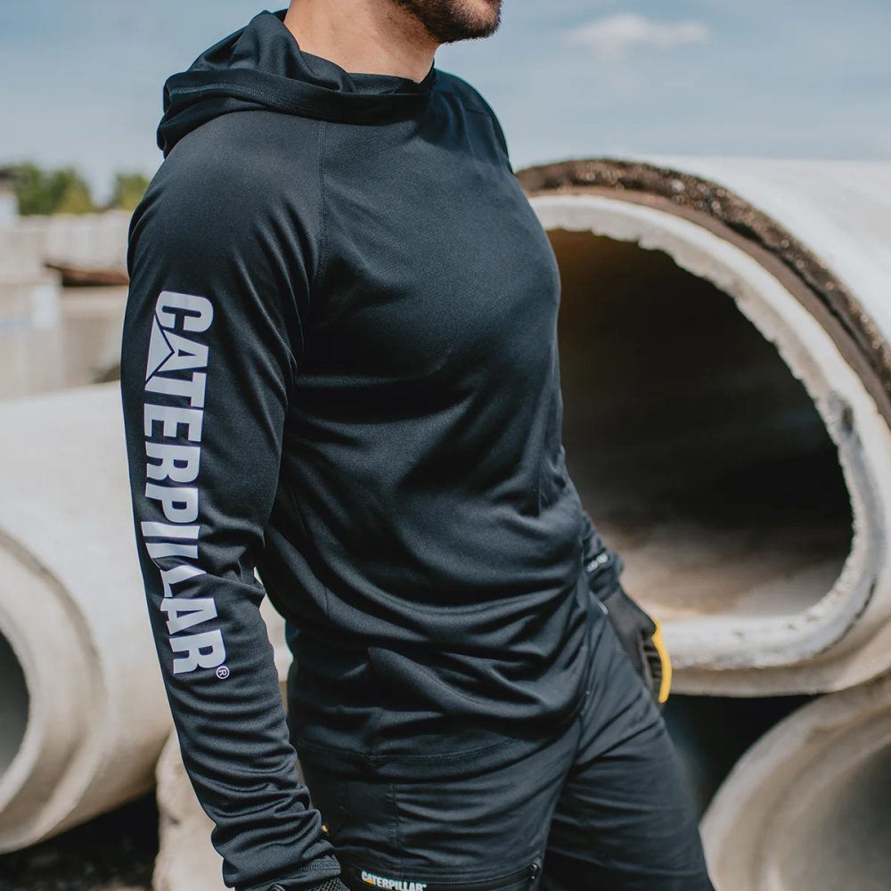 szczegóły CATERPILLAR Cool czarna męska letnia bluza funkcyjna, ochrona UV 50+