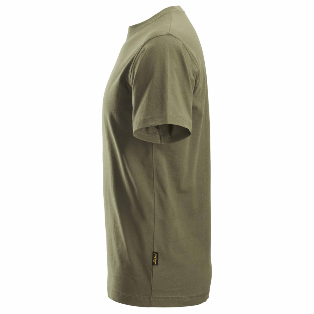 szczegóły SNICKERS Classic oliwkowa męska koszulka 100% bawełna wygodna i przewiewna
