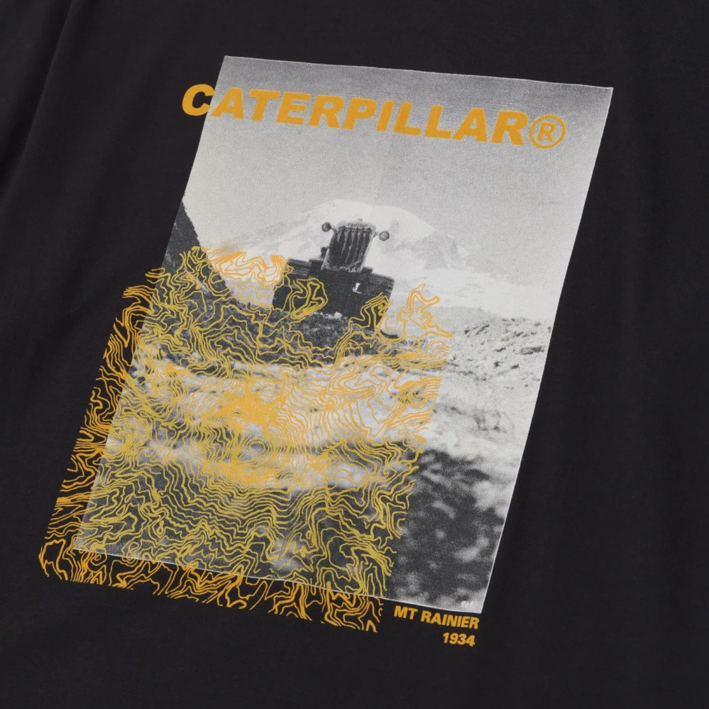 szczegóły CATERPILLAR Graphic Tee czarna męska koszulka, 100% bawełna, atrakcyjny nadruk C