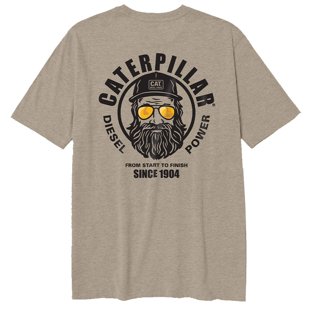 szczegóły CATERPILLAR Graphic Men szara męska koszulka, wygodna, nowoczesna, atrakcyjny na