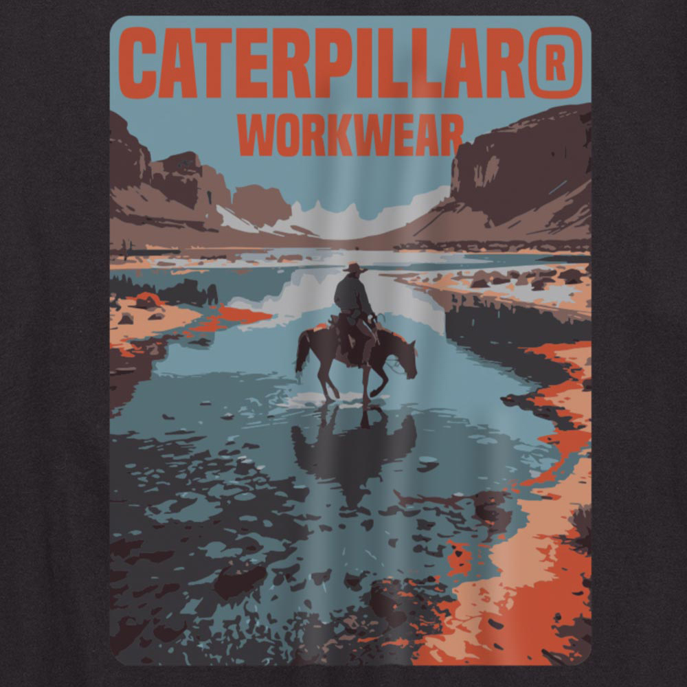 szczegóły CATERPILLAR Cowboy czarna męska koszulka, wygodna, nowoczesna, atrakcyjny nadruk