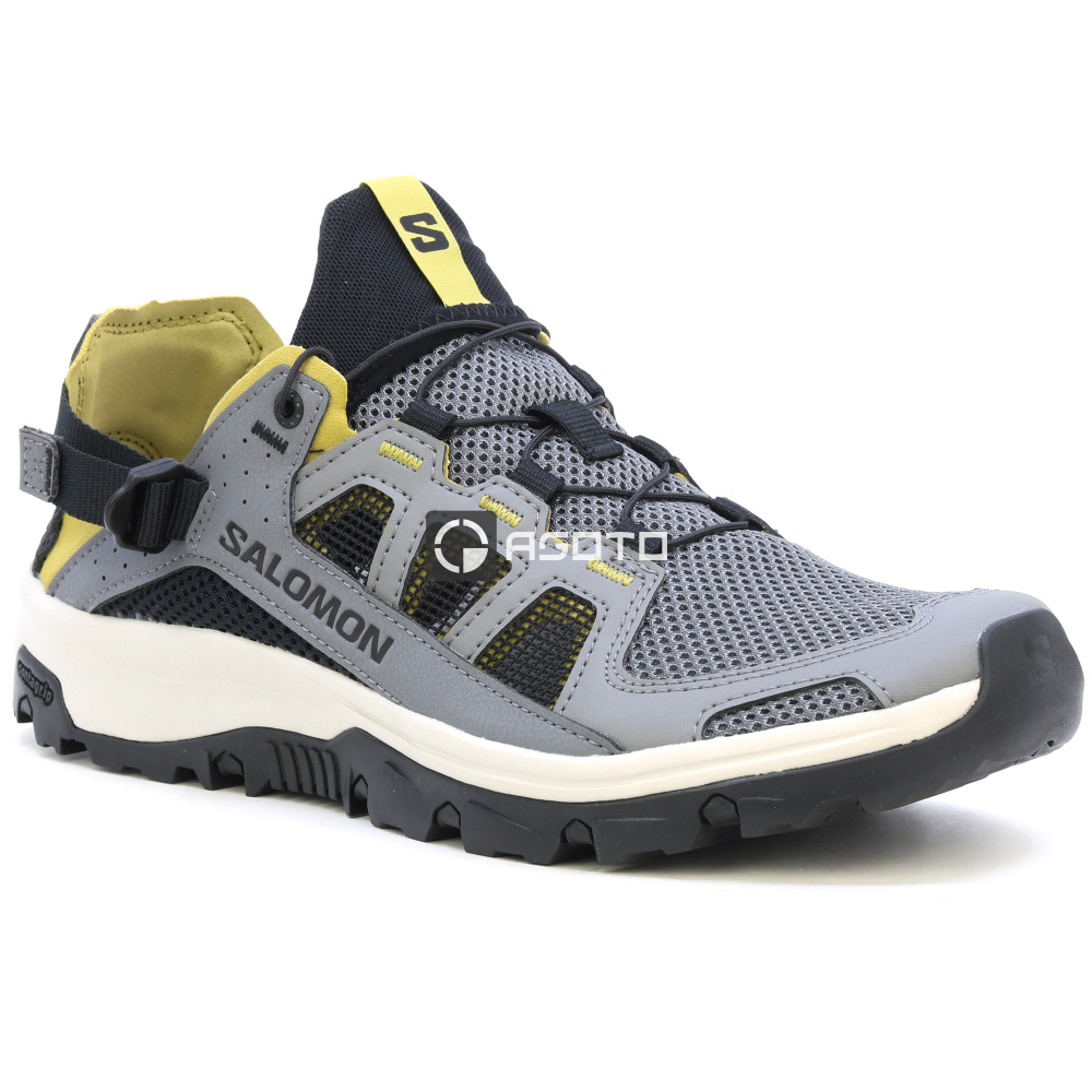 szczegóły SALOMON Techamphibian 5 szare męskie letnie buty outdoorowe, lekkie i wygodne