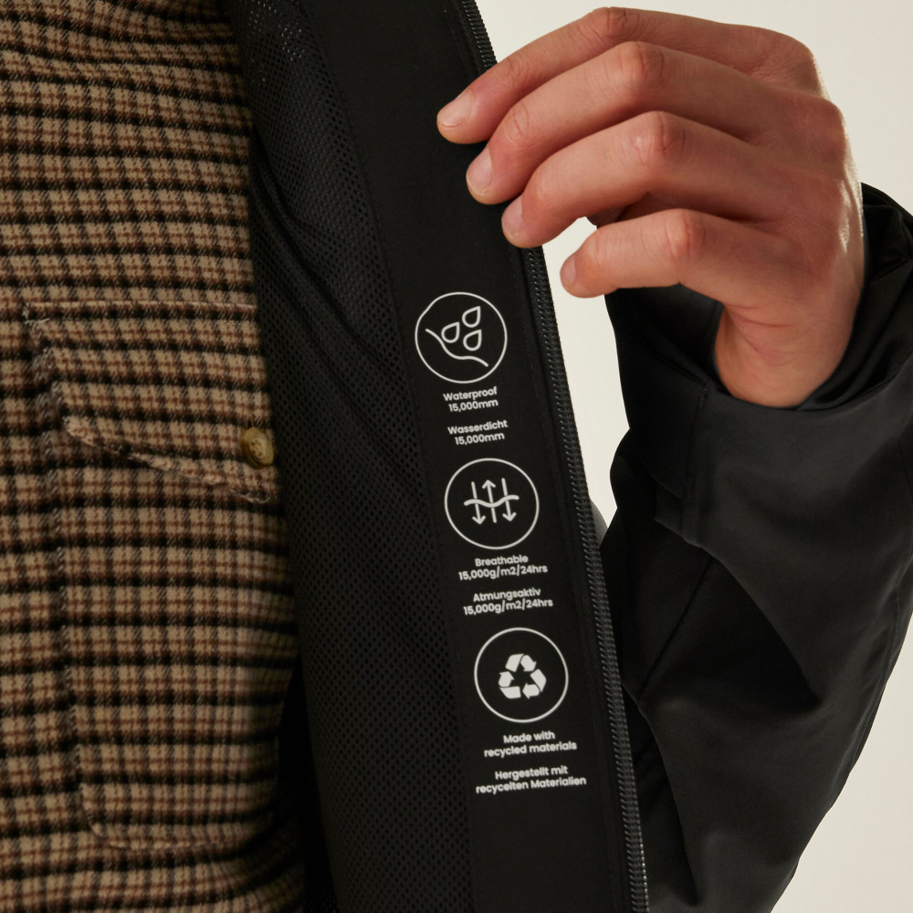 szczegóły REGATTA Birchdale II szara męska kurtka outdoorowa z membraną Isotex, wodoodporn