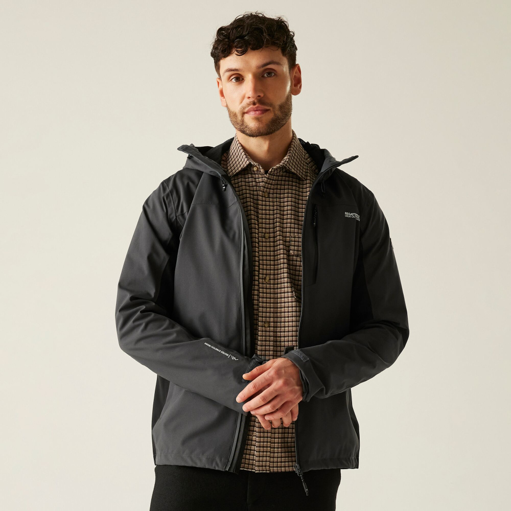 szczegóły REGATTA Birchdale II szara męska kurtka outdoorowa z membraną Isotex, wodoodporn