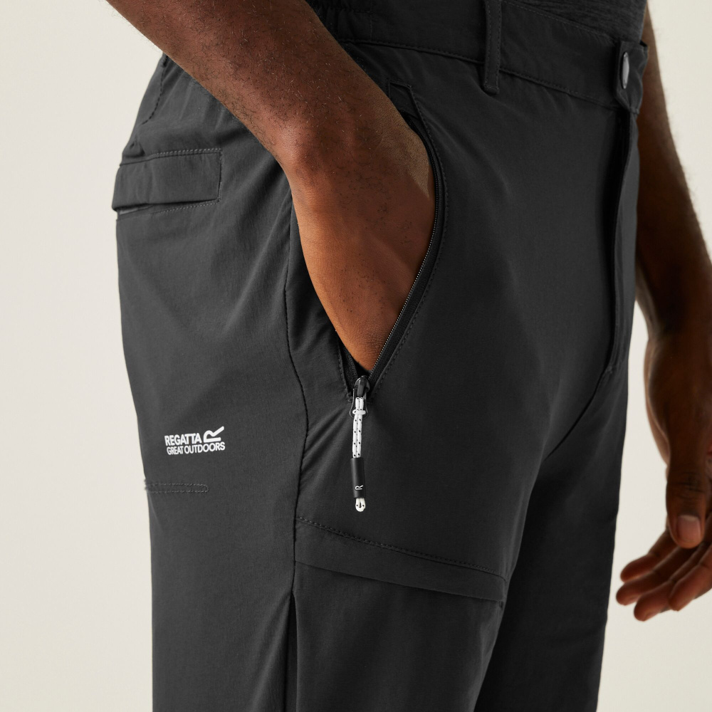 szczegóły REGATTA Highton TRS szare męskie lekkie i przewiewne spodnie outdoorowe