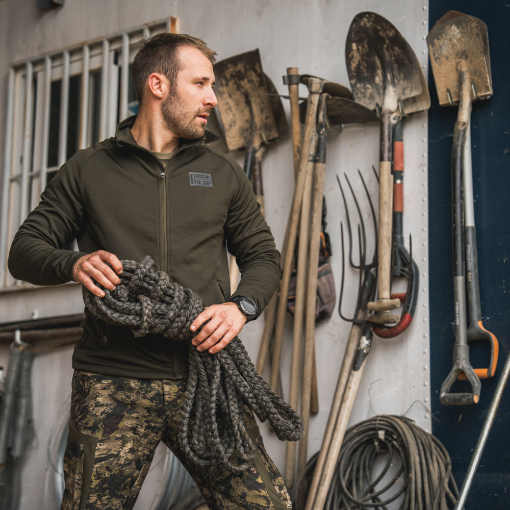 szczegóły SEELAND Denmark Tidal oliwkowa męska kurtka outdoorowa, wygodna, 4-kierunkowy st