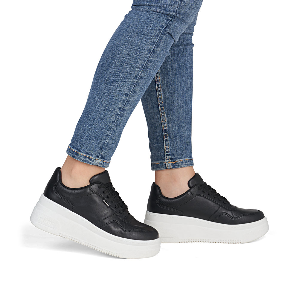 szczegóły RIEKER M7811-00 czarne damskie nowoczesne sneakersy do miasta