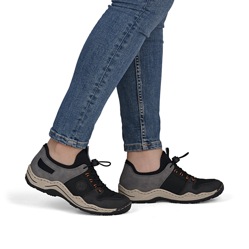 szczegóły RIEKER L0593-00 czarne damskie wygodne sneakersy z technologią Antistress