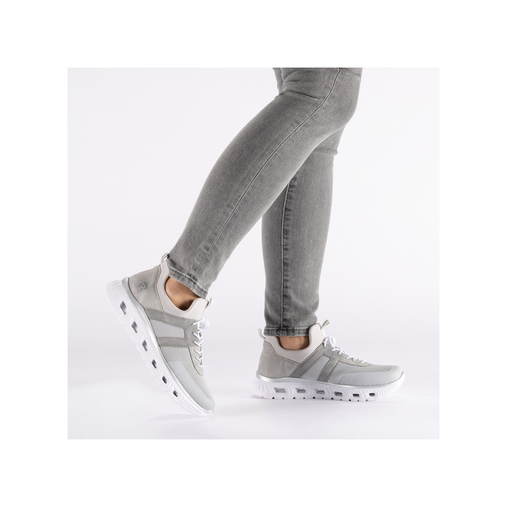 szczegóły RIEKER M6061-40 szare damskie przewiewne sneakersy z technologią Antistress