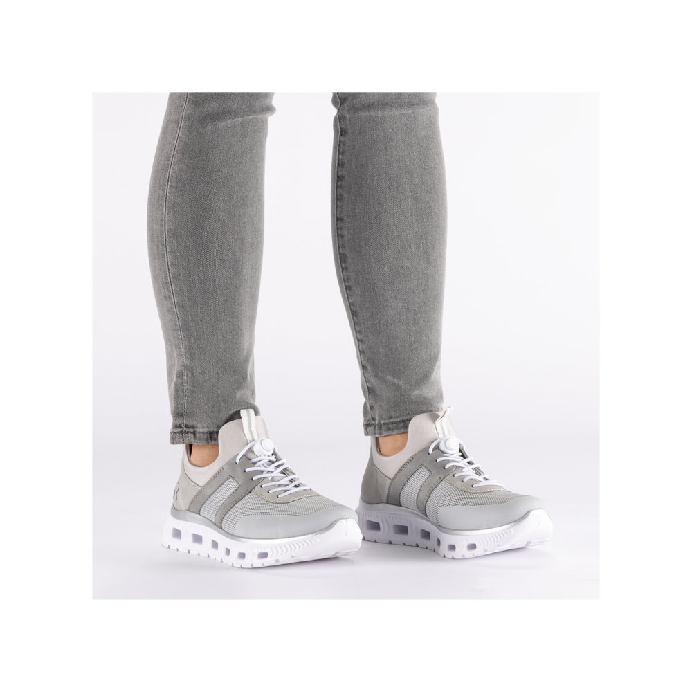 szczegóły RIEKER M6061-40 szare damskie przewiewne sneakersy z technologią Antistress