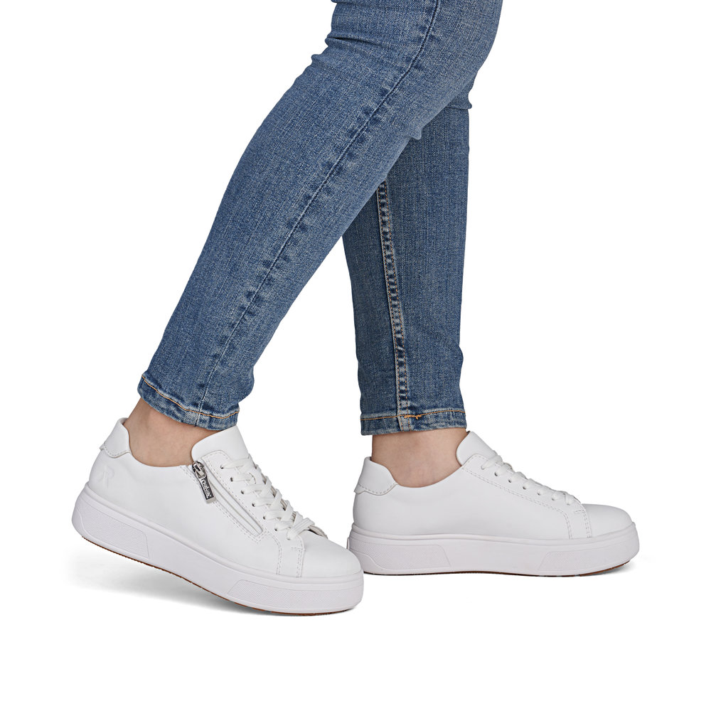 szczegóły RIEKER M7701-80 białe damskie skórzane sneakersy z technologią Antistress