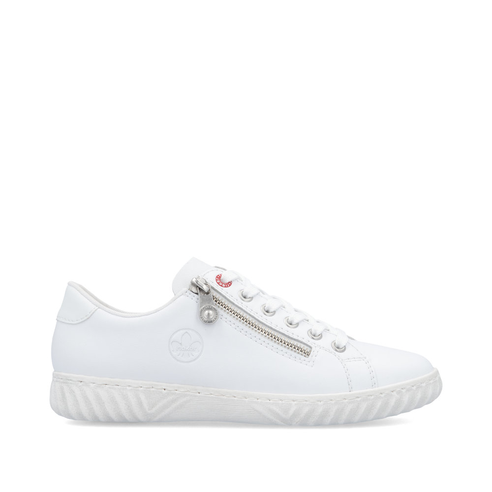 szczegóły RIEKER N0900-81 białe damskie skórzane sneakersy z technologią Antistress