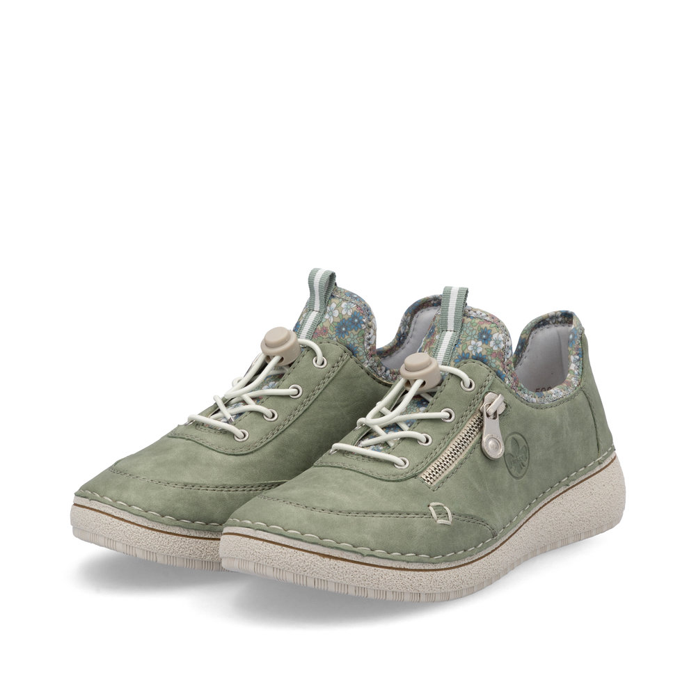 szczegóły RIEKER 50962-52 zielone damskie sneakersy z technologią Antistress