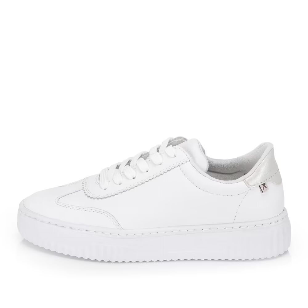 szczegóły RIEKER N9910-80 białe damskie sneakersy ze skóry naturalnej z podeszwą Antistres