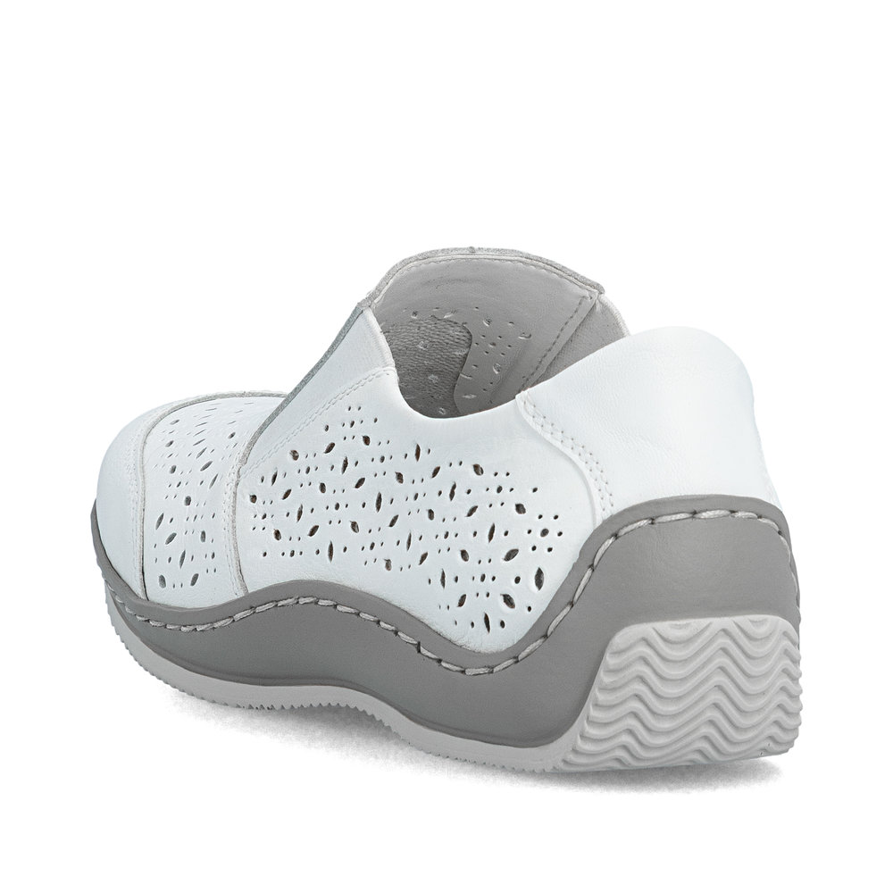 szczegóły RIEKER L1756-80 białe damskie półbuty, skóra naturalna, podeszwa Antistress