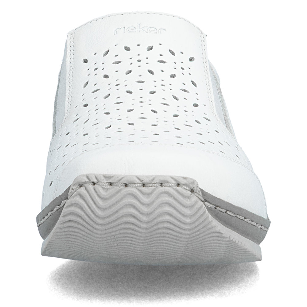 szczegóły RIEKER L1756-80 białe damskie półbuty, skóra naturalna, podeszwa Antistress