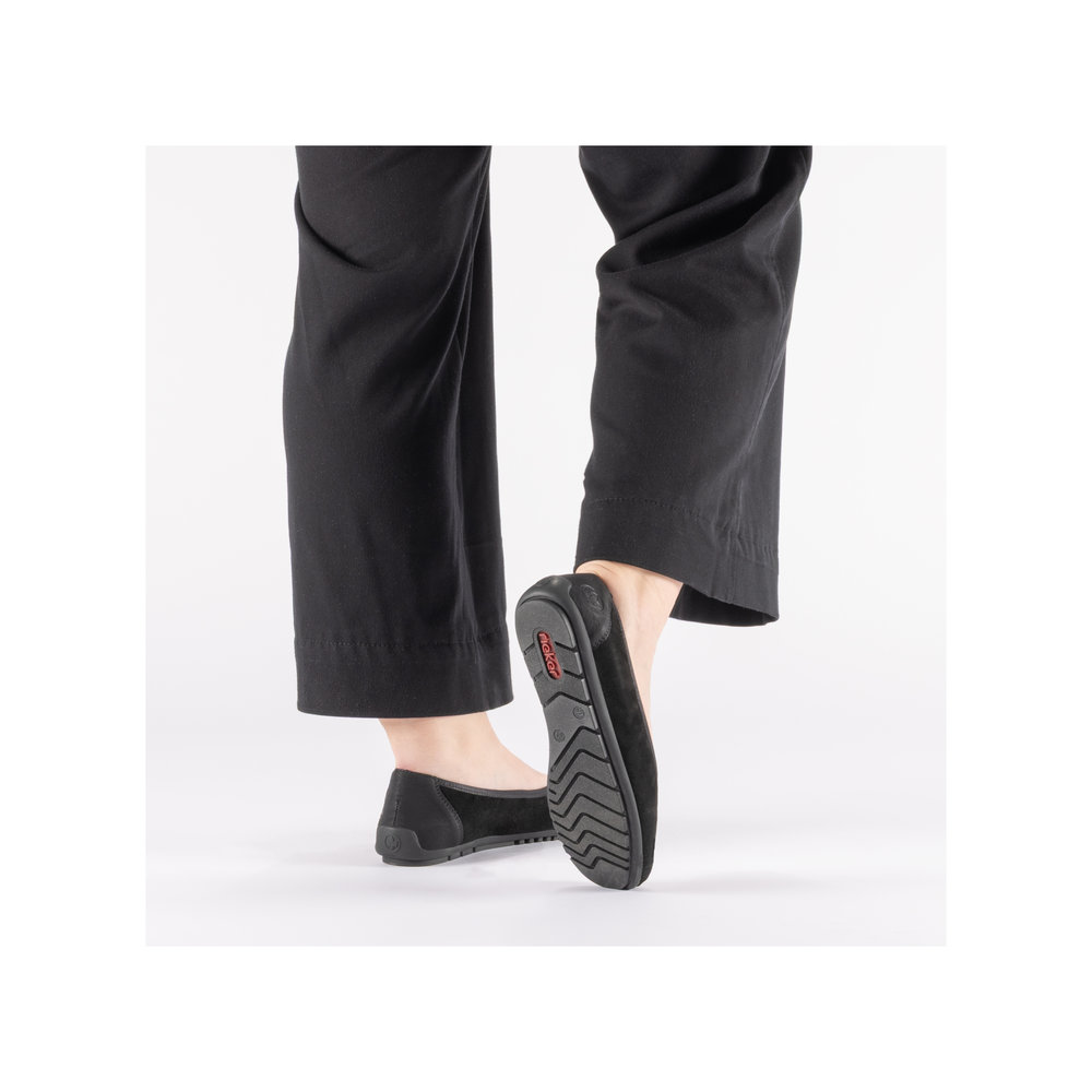 szczegóły RIEKER 438505-01 czarne damskie baleriny, skóra naturalna, podeszwa Antistress