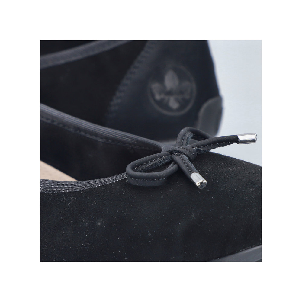 szczegóły RIEKER 438505-01 czarne damskie baleriny, skóra naturalna, podeszwa Antistress