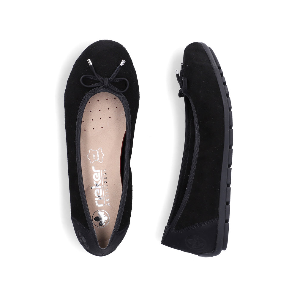 szczegóły RIEKER 438505-01 czarne damskie baleriny, skóra naturalna, podeszwa Antistress
