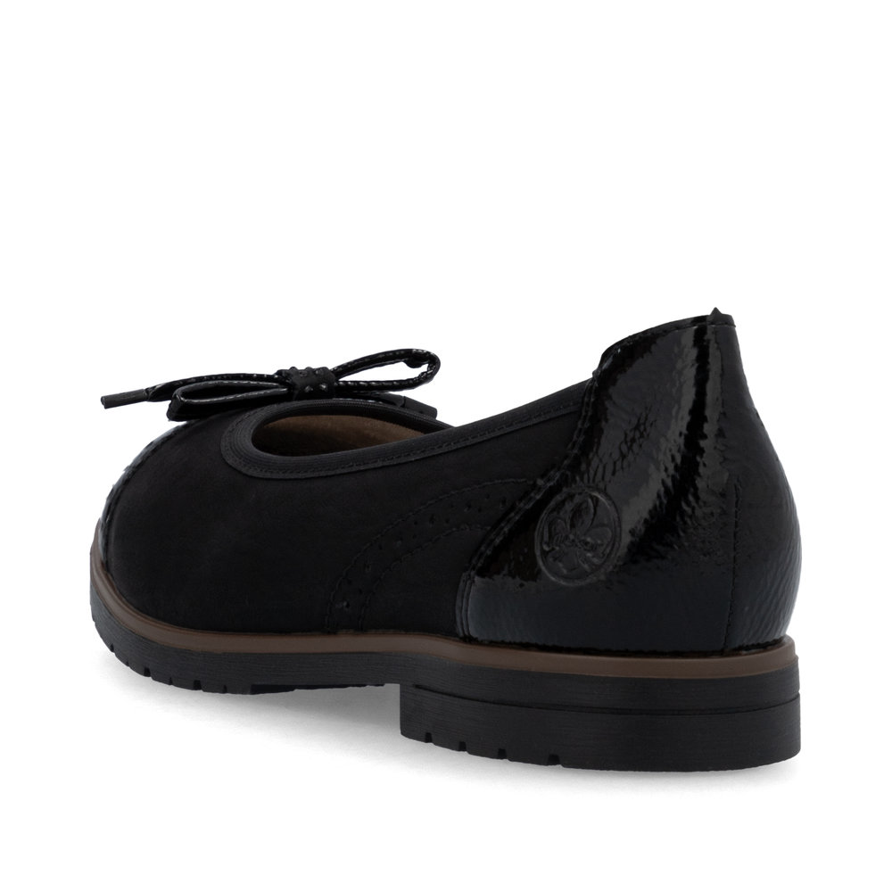 szczegóły RIEKER 45358-00 czarne damskie nowoczesne baleriny, pasujące do każdej stylizacj