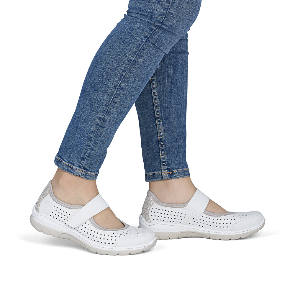 szczegóły RIEKER L32B5-82 białe damskie letnie półbuty, oddychające, Antistress