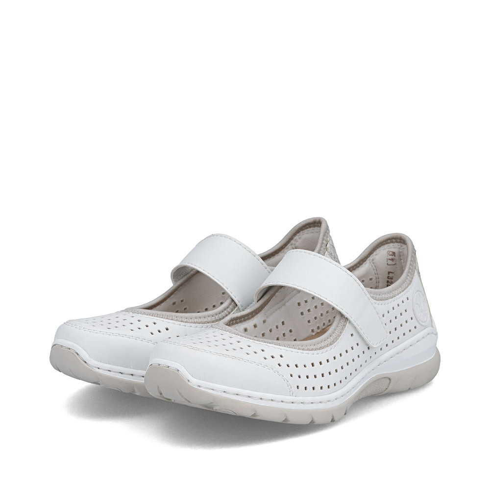 szczegóły RIEKER L32B5-82 białe damskie letnie półbuty, oddychające, Antistress