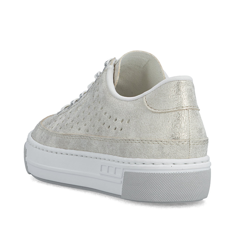 szczegóły RIEKER L8849-60 beżowe damskie letnie skórzane sneakersy, oddychające, nowoczesn