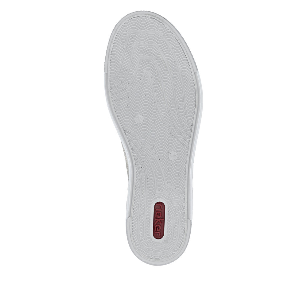 szczegóły RIEKER L8849-60 beżowe damskie letnie skórzane sneakersy, oddychające, nowoczesn