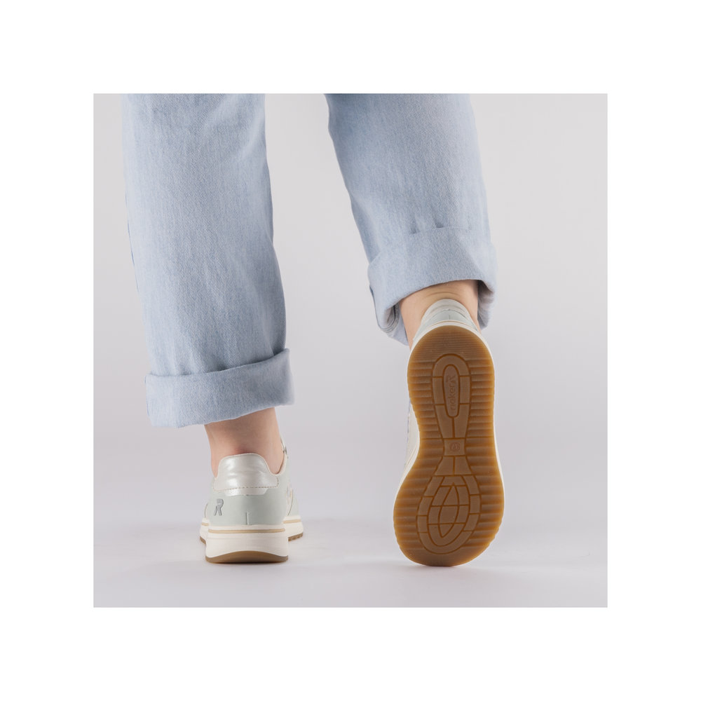 szczegóły RIEKER L5812-91 niebieskie damskie skórzane sneakersy z pięknym wzorem, Antistre