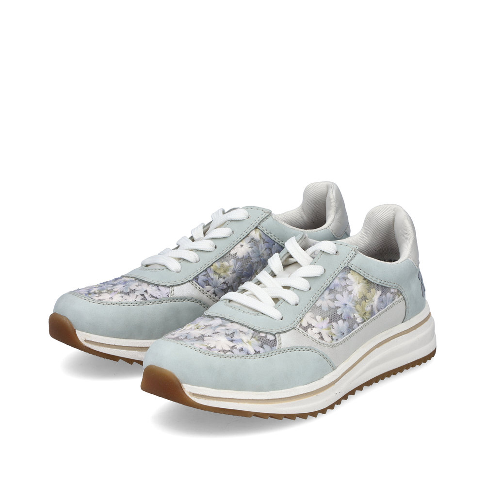 szczegóły RIEKER L5812-91 niebieskie damskie skórzane sneakersy z pięknym wzorem, Antistre