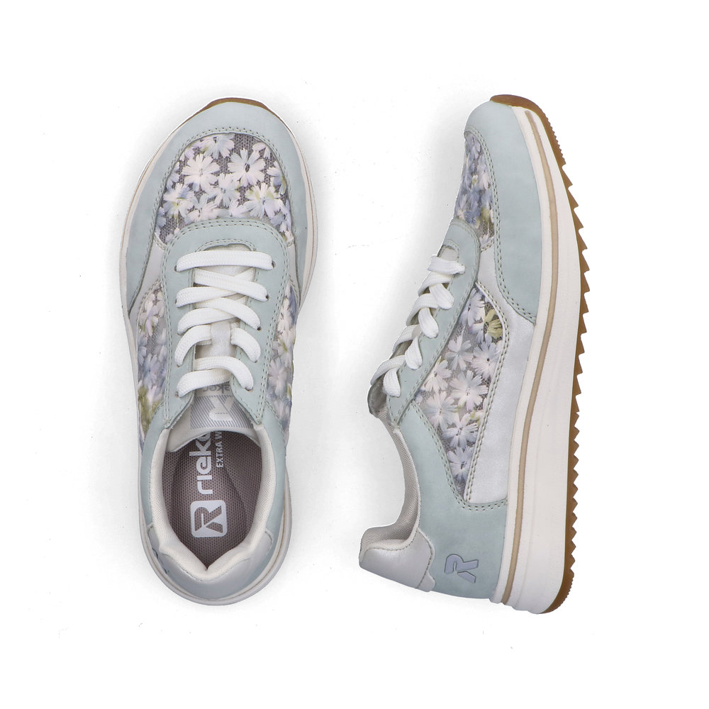 szczegóły RIEKER L5812-91 niebieskie damskie skórzane sneakersy z pięknym wzorem, Antistre