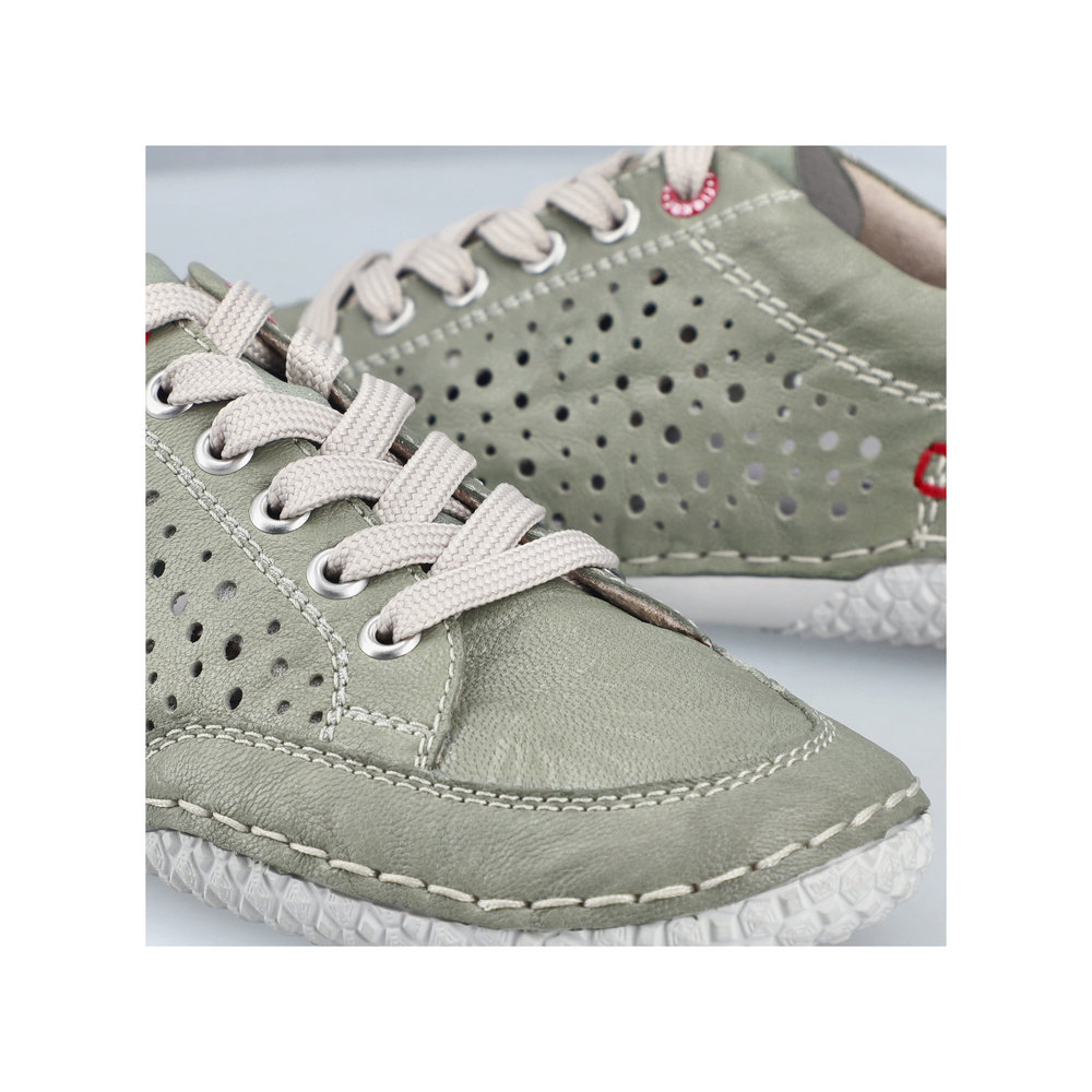 szczegóły RIEKER 43651-52 zielone damskie letnie skórzane przewiewne sneakersy, Antistress