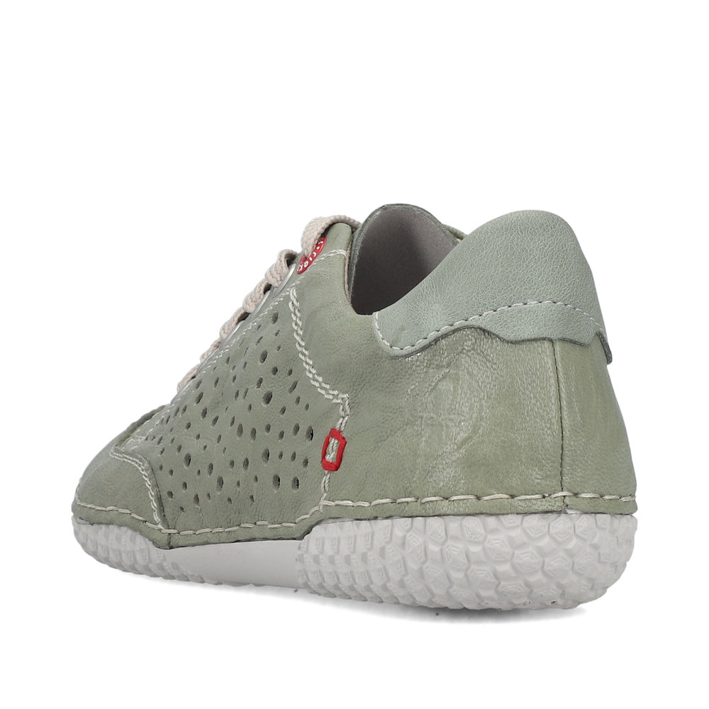 szczegóły RIEKER 43651-52 zielone damskie letnie skórzane przewiewne sneakersy, Antistress