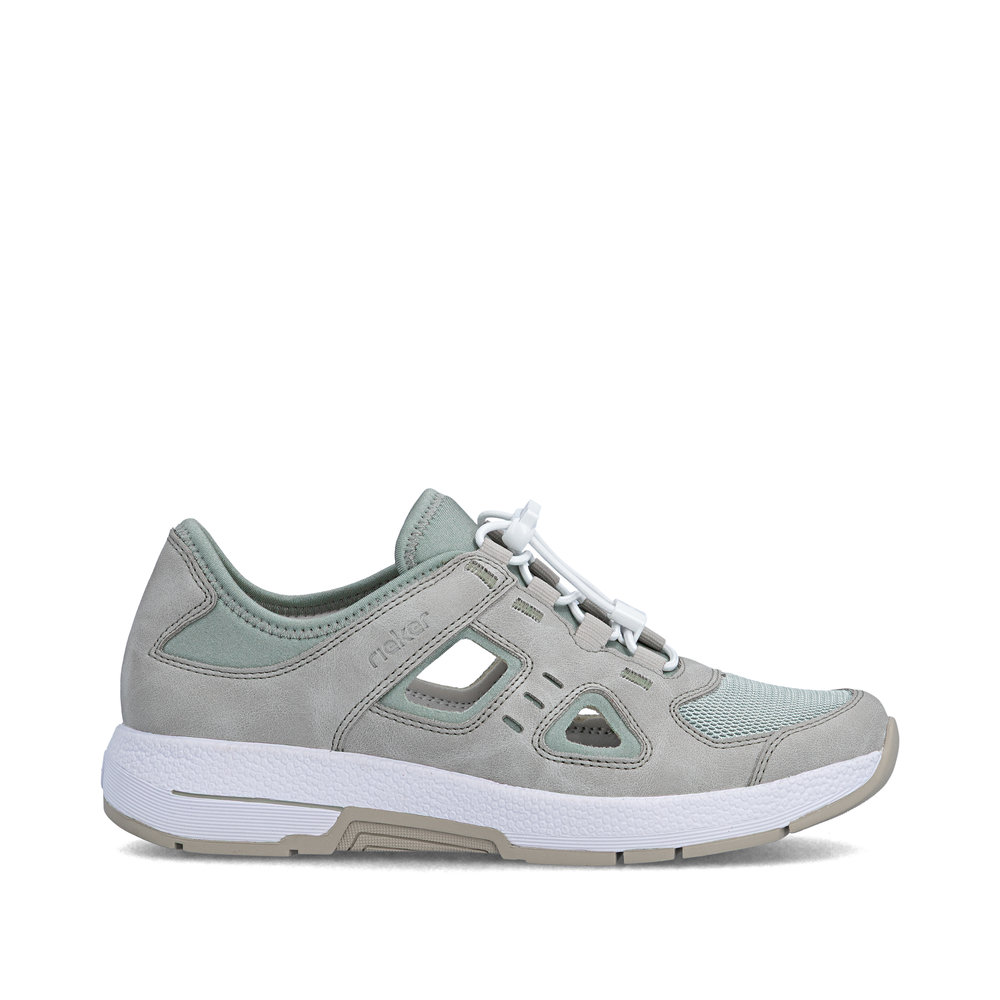 szczegóły RIEKER N8456-40 zielone damskie skórzane wygodne sneakersy z podeszwą Antistress