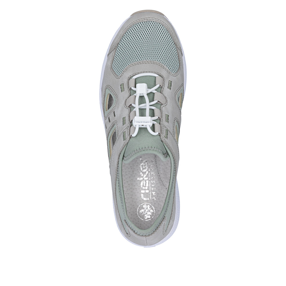 szczegóły RIEKER N8456-40 zielone damskie skórzane wygodne sneakersy z podeszwą Antistress