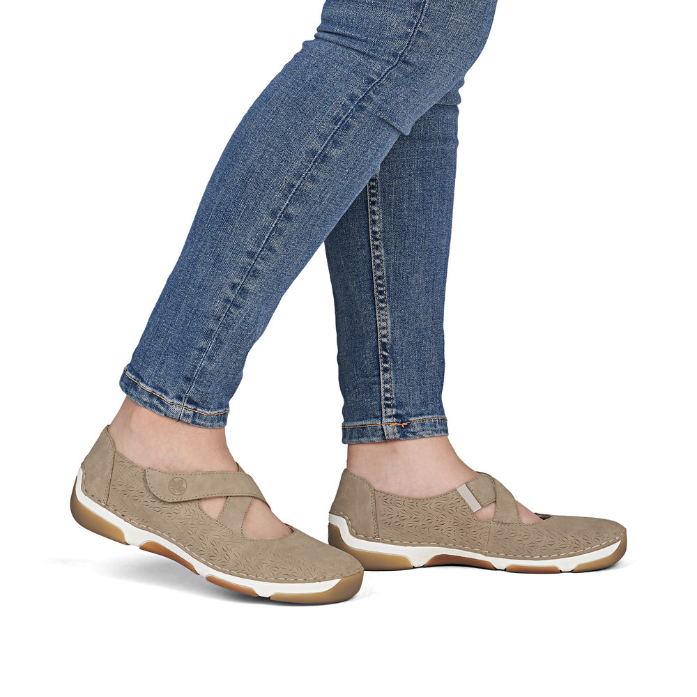 szczegóły RIEKER 55958-20 beżowe damskie baleriny idealne na ciepłe letnie dni, Antistress