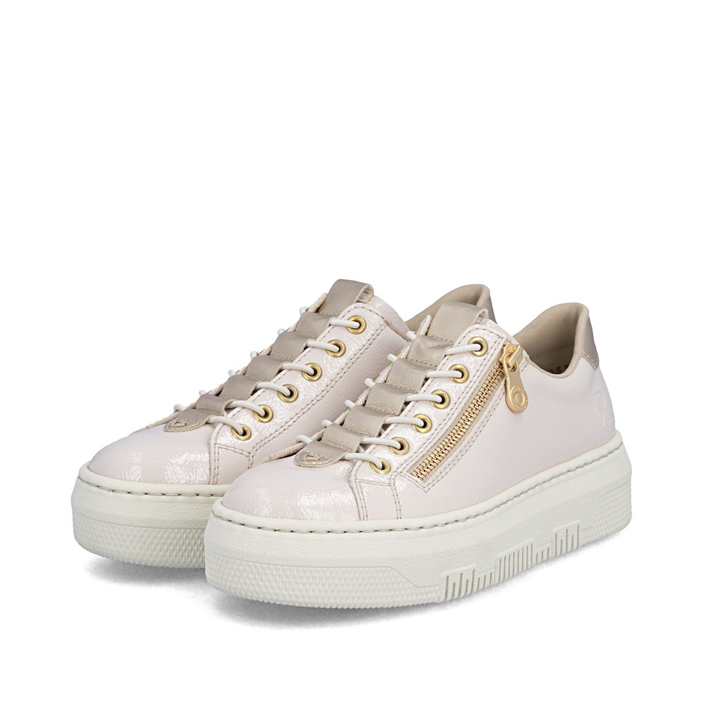 szczegóły RIEKER M1953-80 beżowe damskie sneakersy Antistress, nowoczesny wygląd do miasta