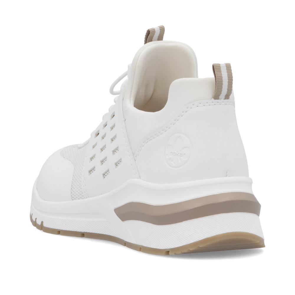szczegóły RIEKER M6651-80 białe damskie nowoczesne sneakersy, podeszwa Antistress