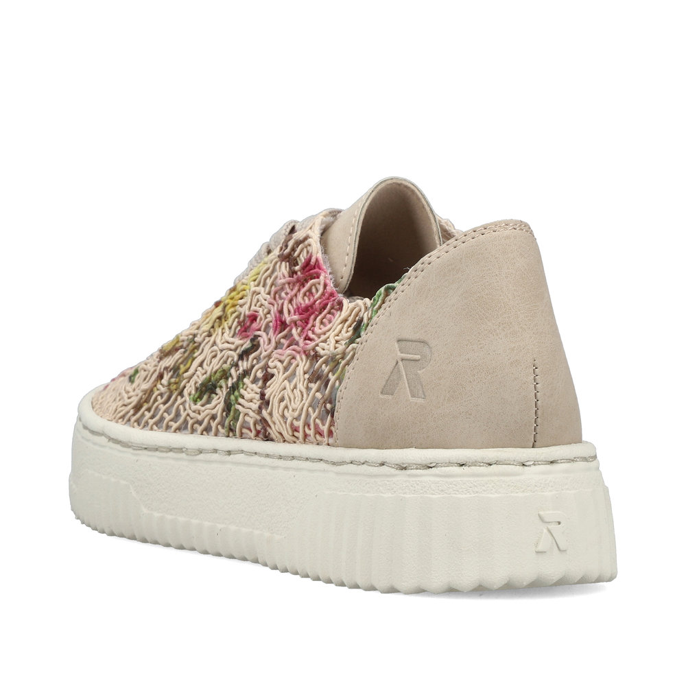 szczegóły RIEKER N9919-91 damskie beżowe modne sneakersy ze wzorem, oddychający materiał