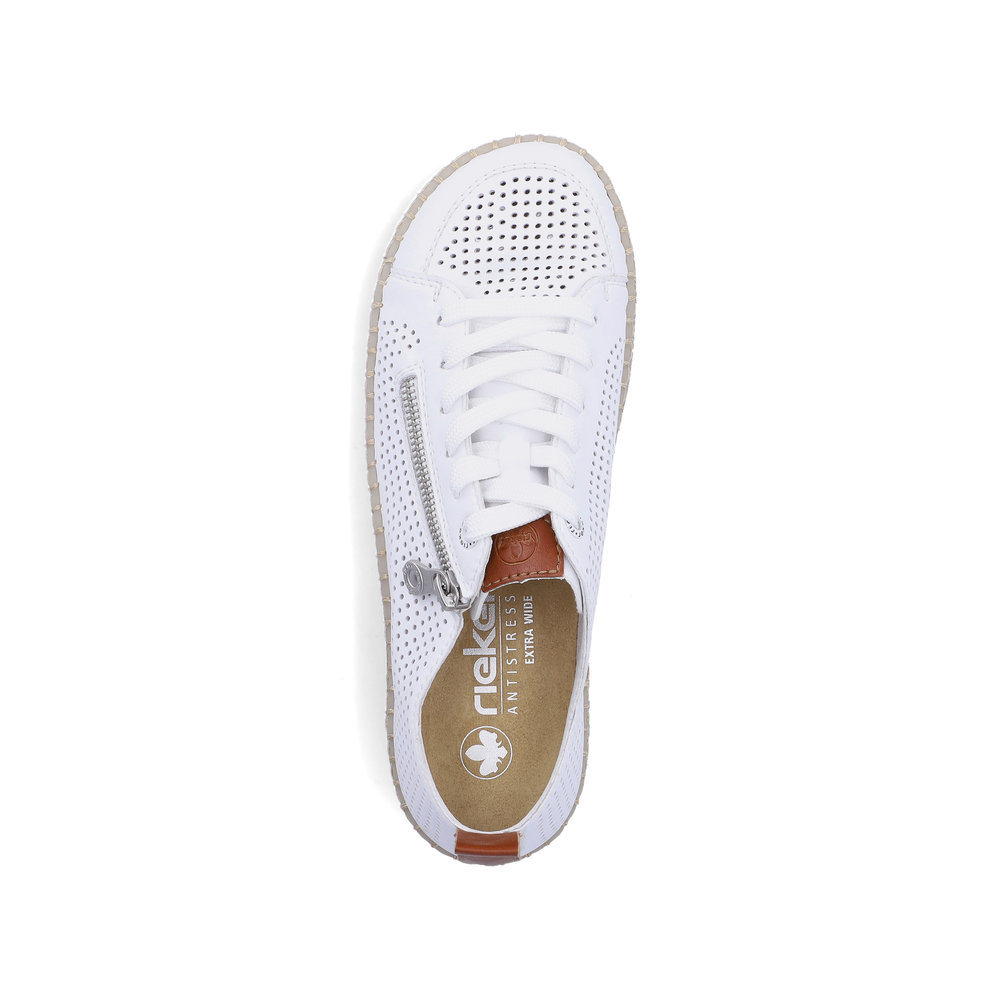szczegóły Rieker N2405-80 białe damskie skórzane sneakersy, oddychające z podeszwą Antistr