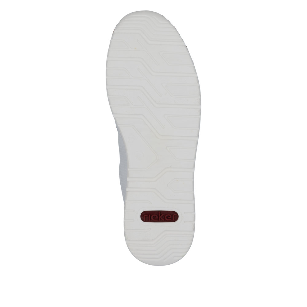 szczegóły RIEKER N5127-80 białe damskie nowoczesne skórzane sneakersy, podeszwa Antistress